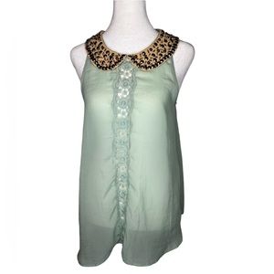 Charming Charlie mint green sleeveless top studded collar crochet Size Small